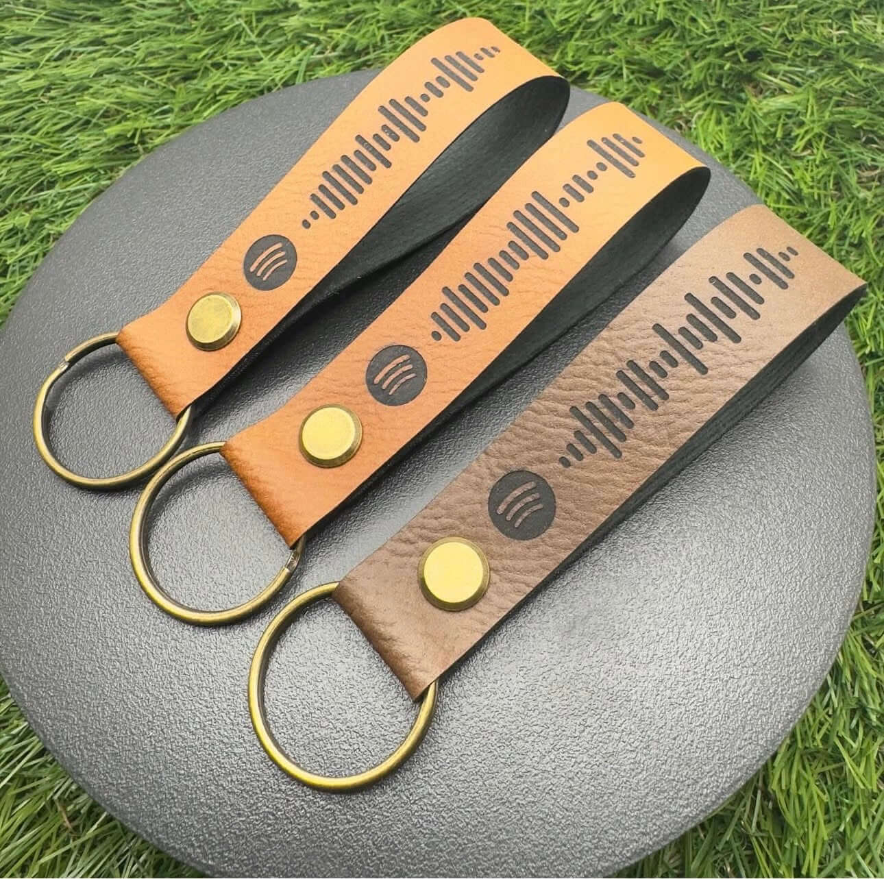 Personalised Spotify Code Keyring Vegan Leather | Custom engraved keyrings