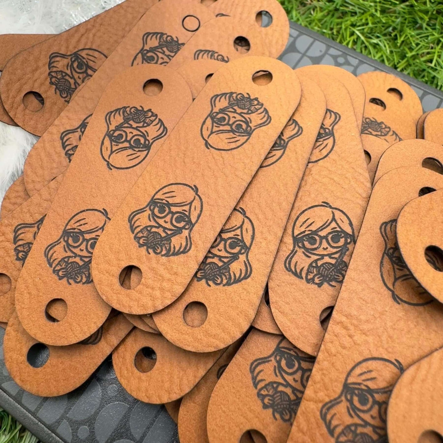 Personalised Vegan Leather Tags for Handmade | Custom Labels for Knitted & Crocheted Hats, Clothing and Bags