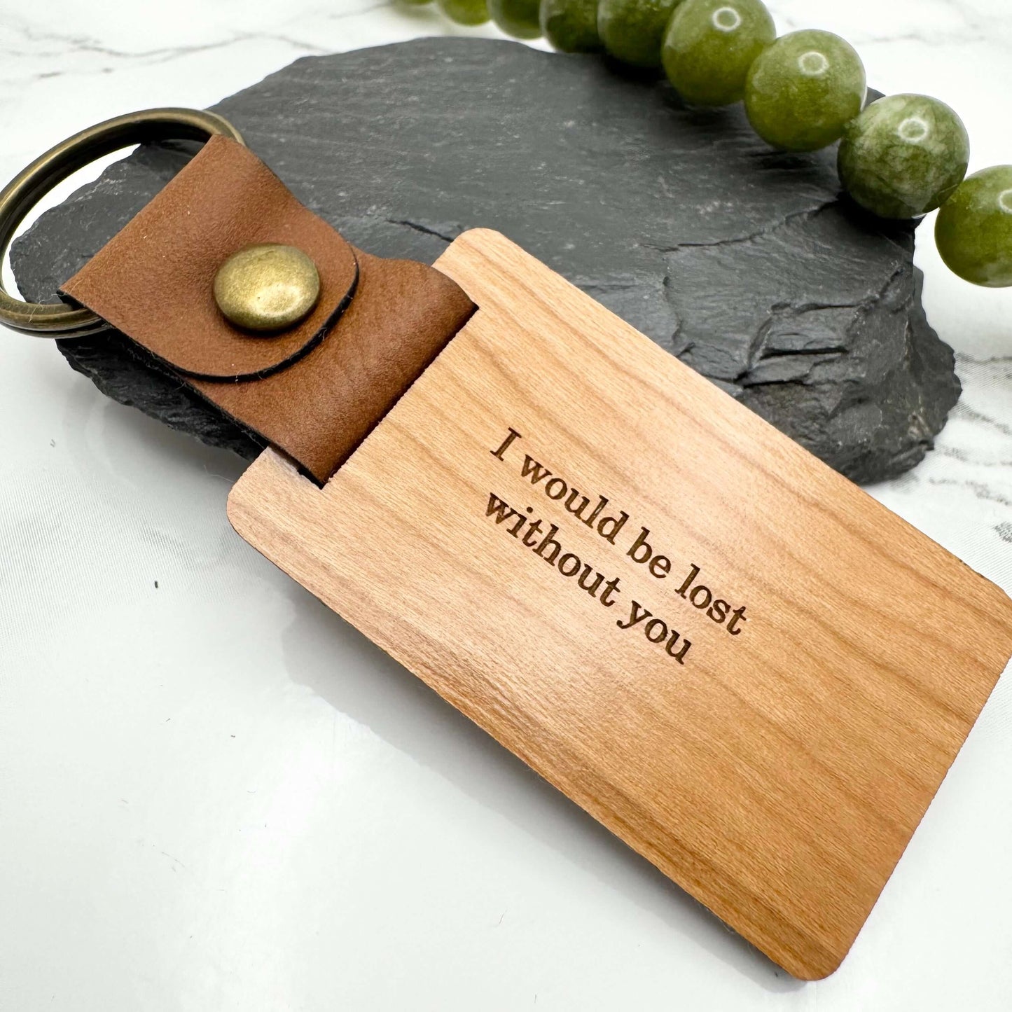 Personalised Coordinates Keyring with Compass | Custom Wooden Gift for Him or Her