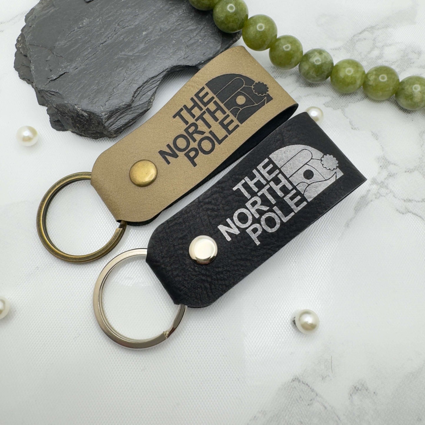 The North Pole Keyring Vegan Leather | Custom engraved keychain