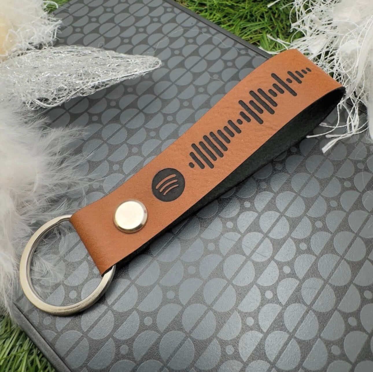 Personalised Spotify Code Keyring Vegan Leather | Custom engraved keyrings