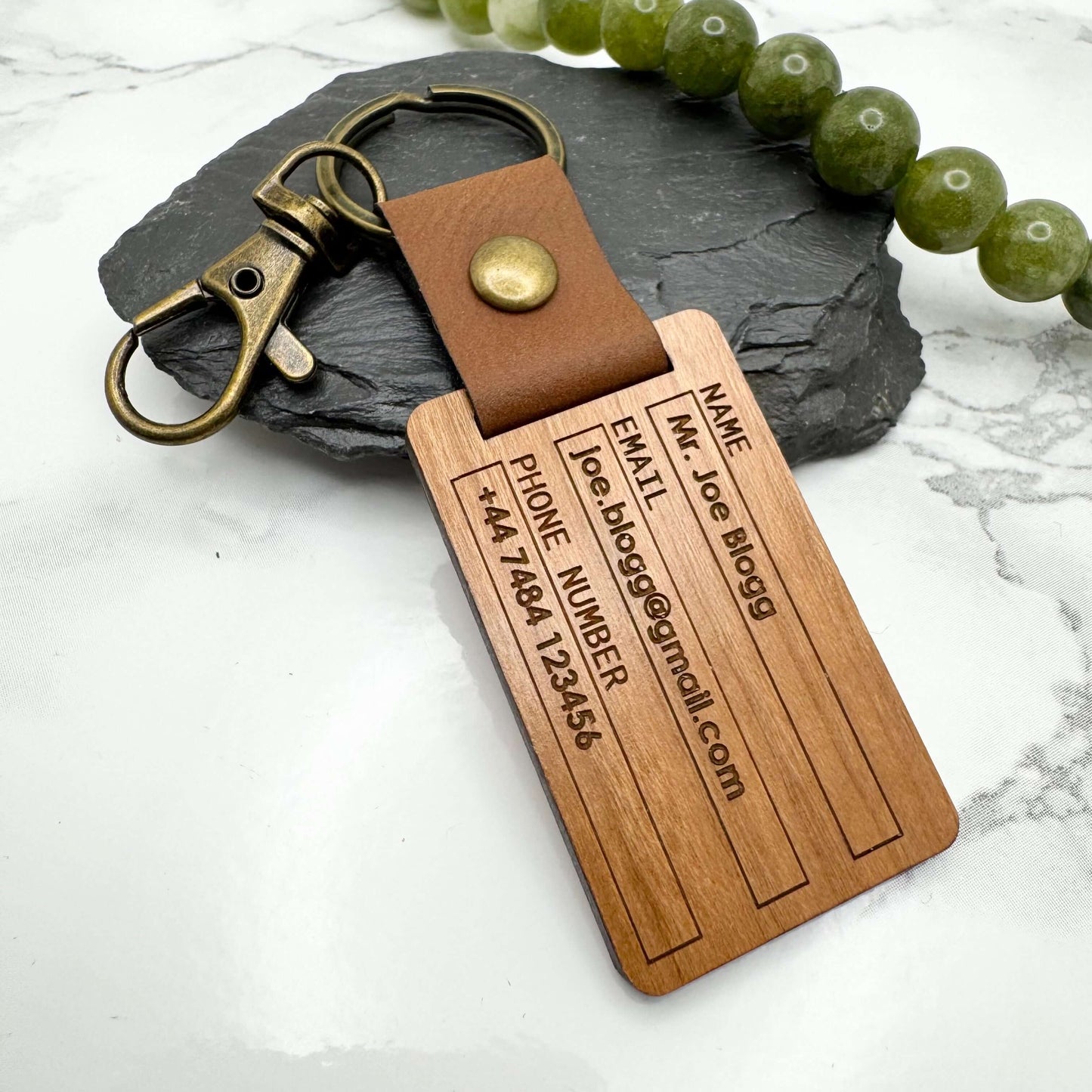 Personalised Wooden Travel Keyring with Contact Info | Custom Luggage Tag