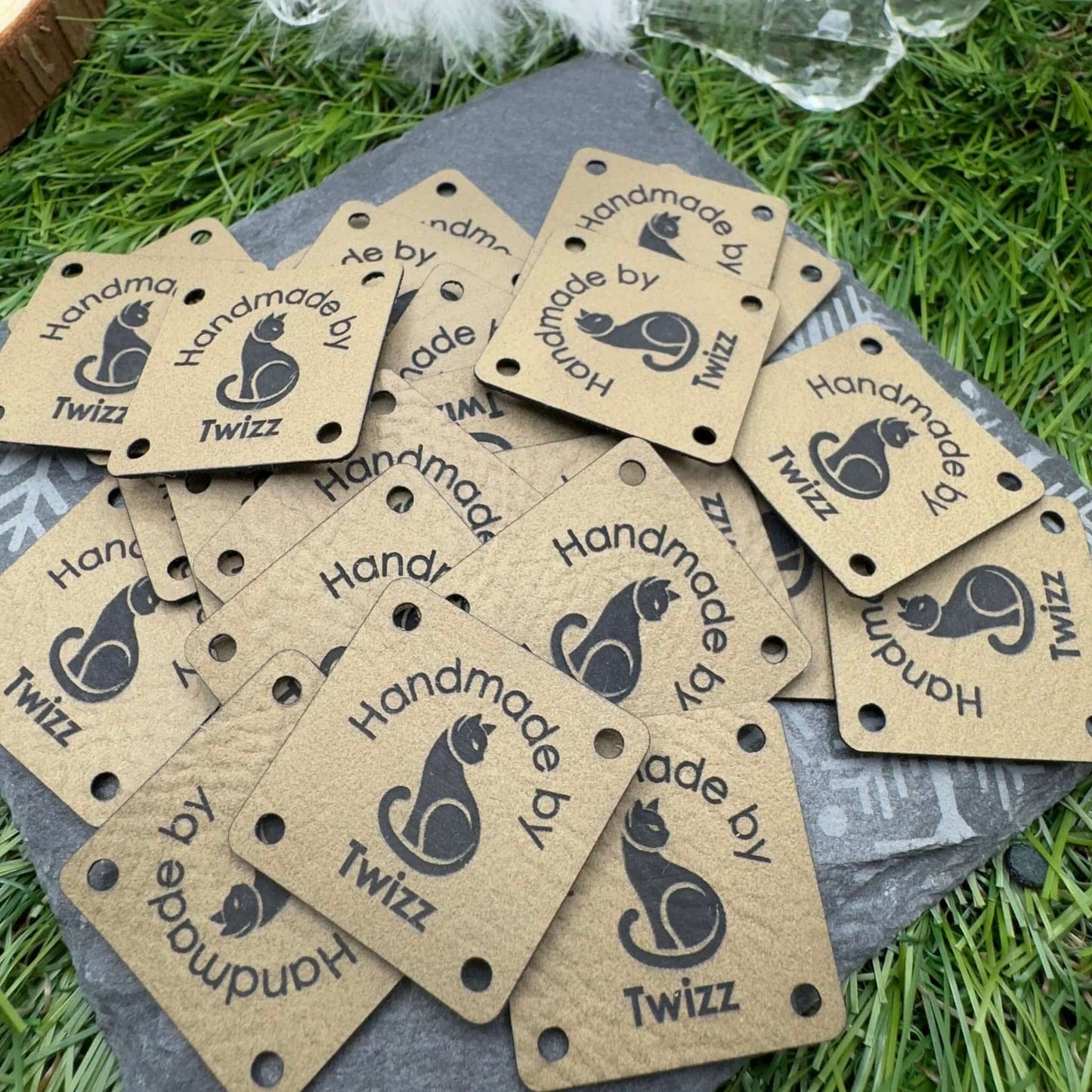 Personalised leather tags for Handmade | Clothing labels, knitted, crocheted hats or bags