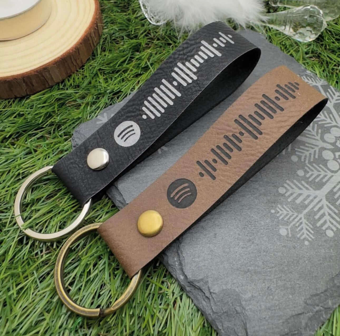 Personalised Spotify Code Keyring Vegan Leather | Custom engraved keyrings