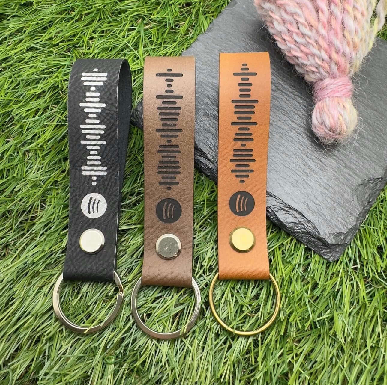 Personalised Spotify Code Keyring Vegan Leather | Custom engraved keyrings