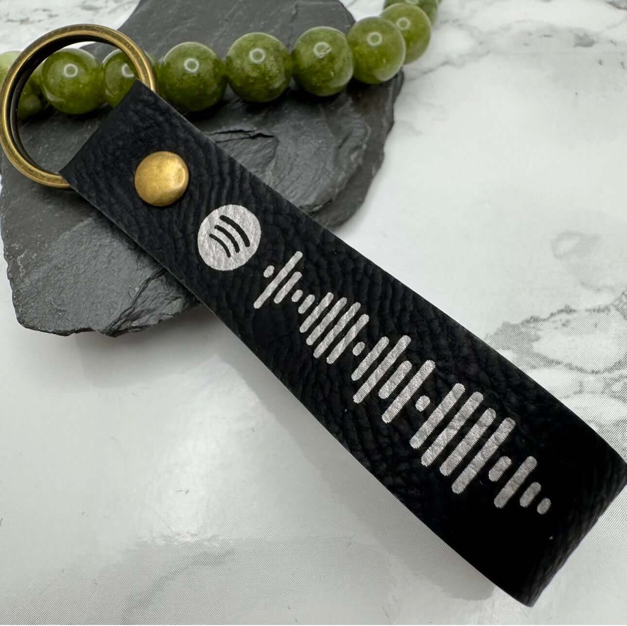 Personalised Spotify Code Keyring Vegan Leather | Custom engraved keyrings