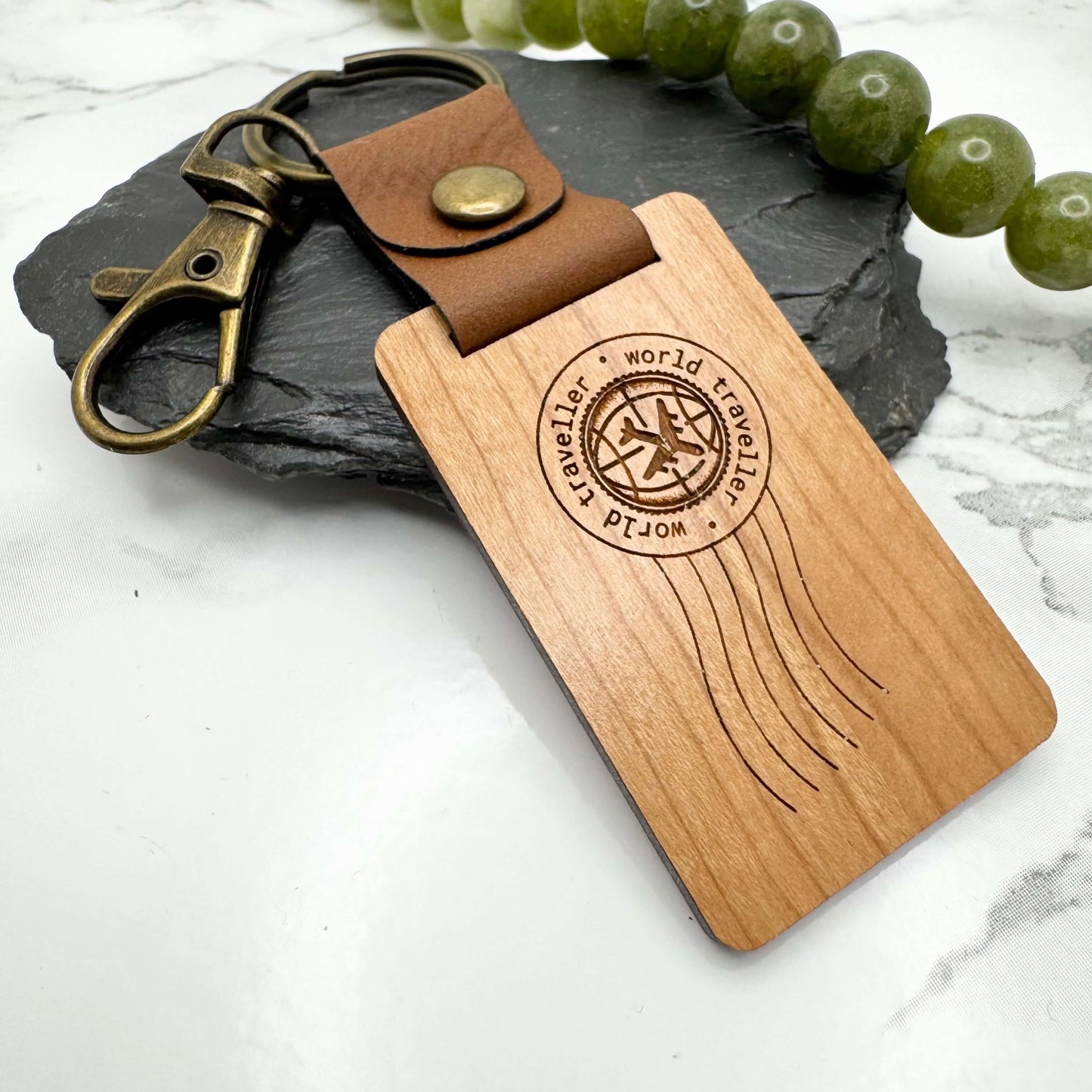 Personalised Wooden Travel Keyring with Contact Info | Custom Luggage Tag