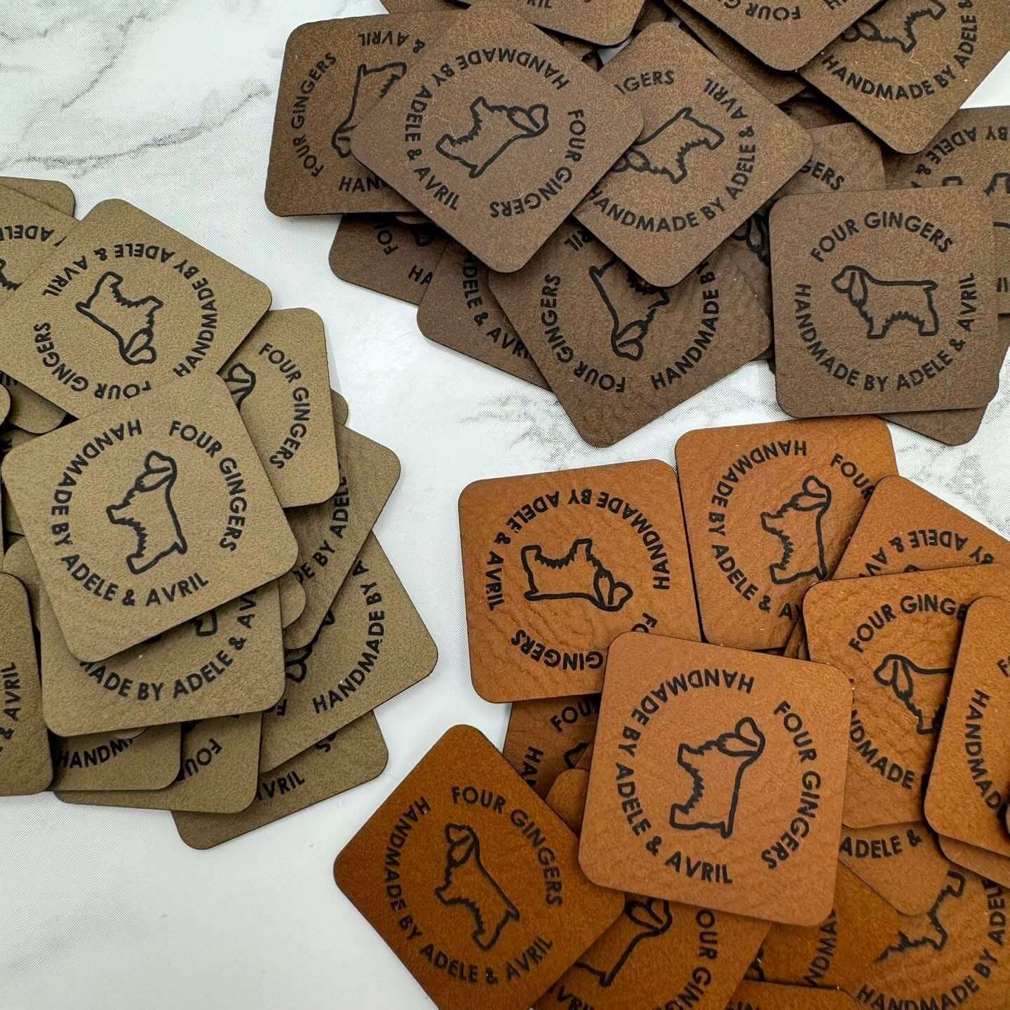 Personalised leather tags for Handmade | Clothing labels, knitted, crocheted hats or bags