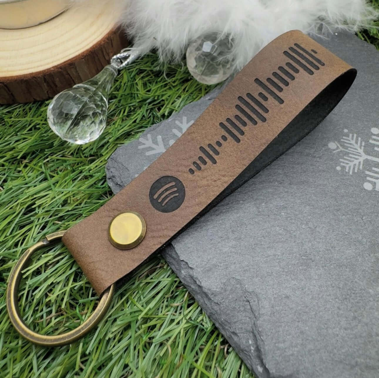 Personalised Spotify Code Keyring Vegan Leather | Custom engraved keyrings
