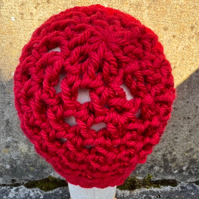 Hand Crocheted Red Mesh Beanie Hat – Merino Wool Blend Lace Style | The Beanie Club
