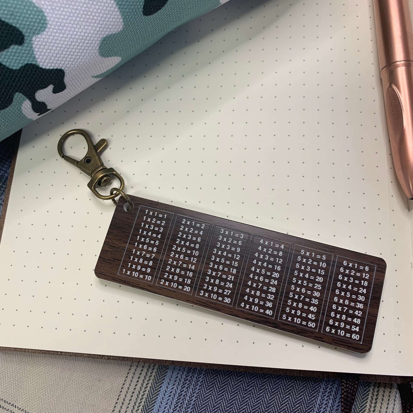 personalised times tables keyring math keychain