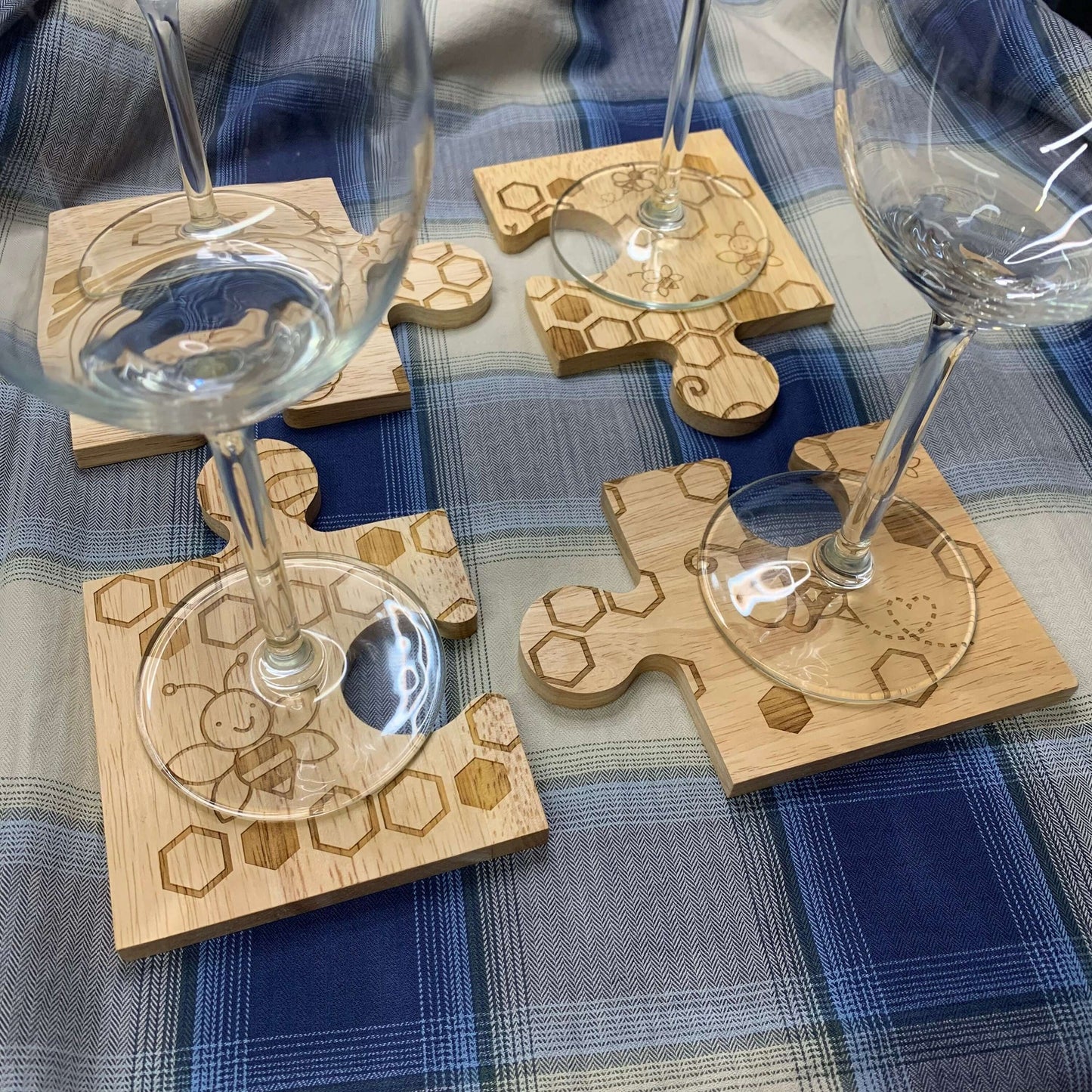 bee hive jigsaw coaster set personalised tableware