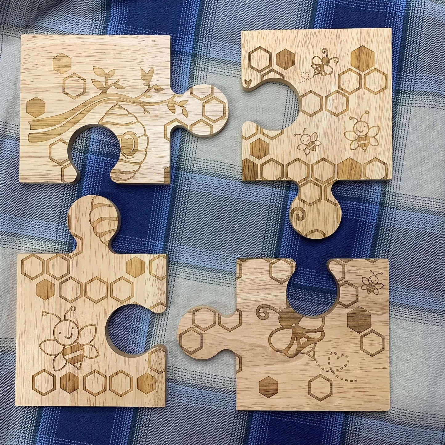 bee hive jigsaw coaster set personalised tableware