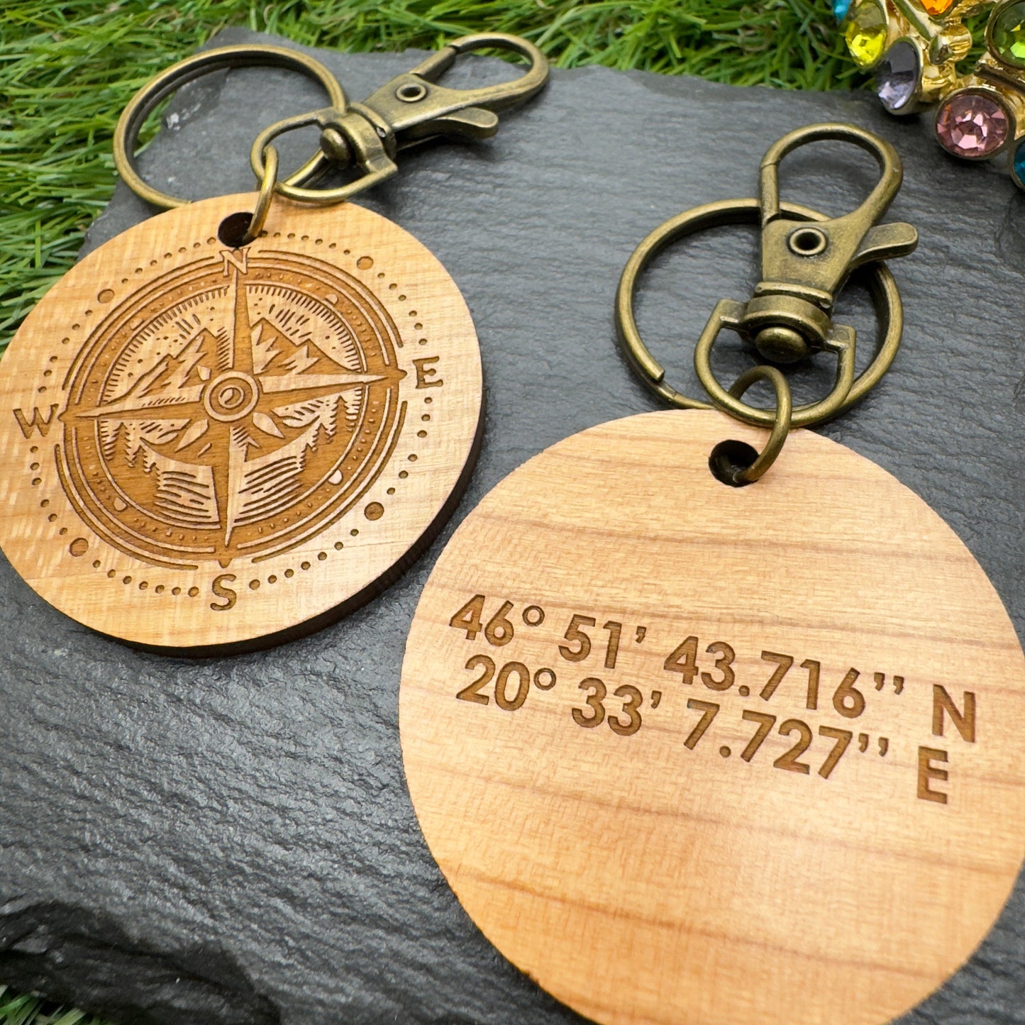 GPS Coordinates Personalised keyring, Location Coordinates, Compass, Custom Keychain, Handmade, Birthday gift, Christmas gift
