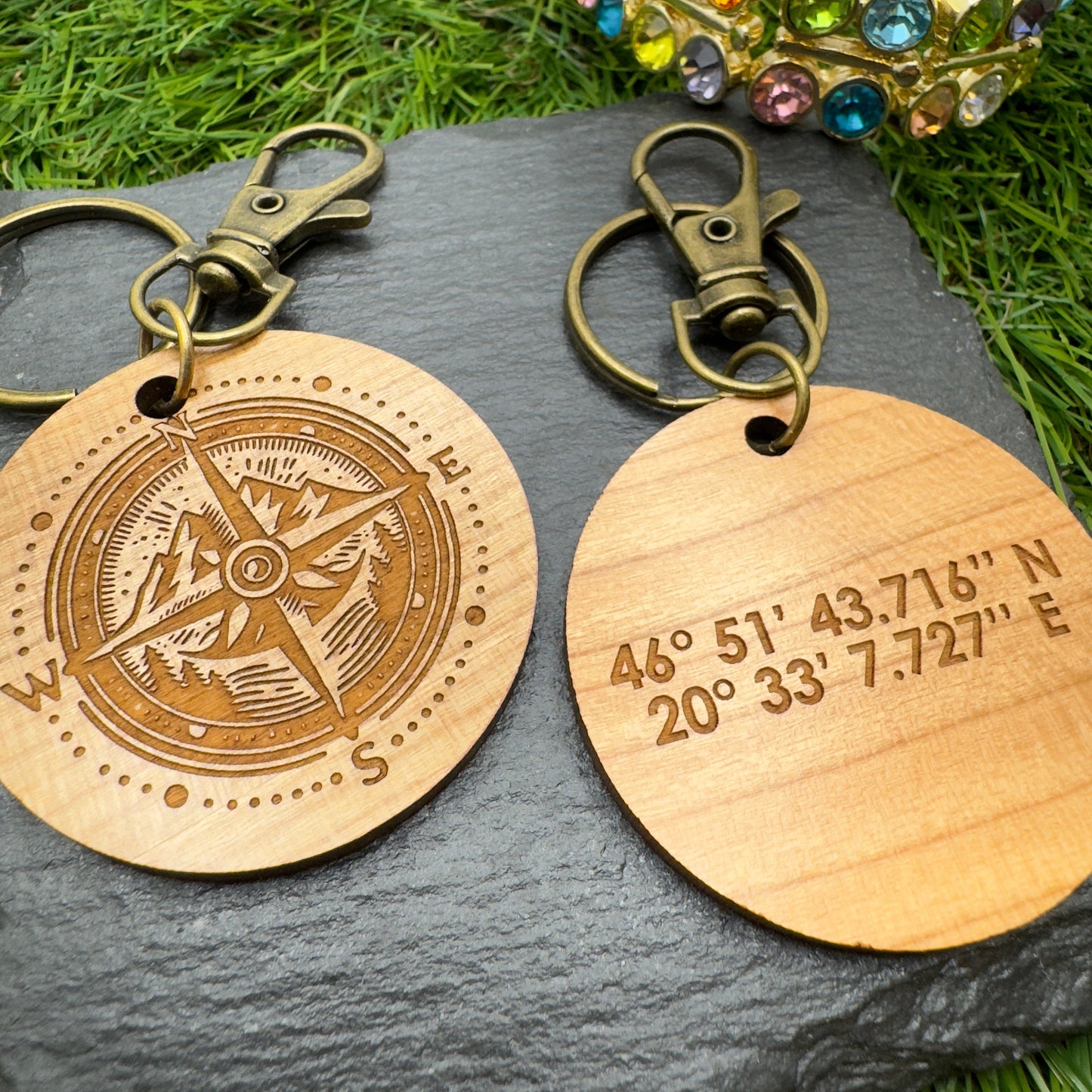 GPS Coordinates Personalised keyring, Location Coordinates, Compass, Custom Keychain, Handmade, Birthday gift, Christmas gift