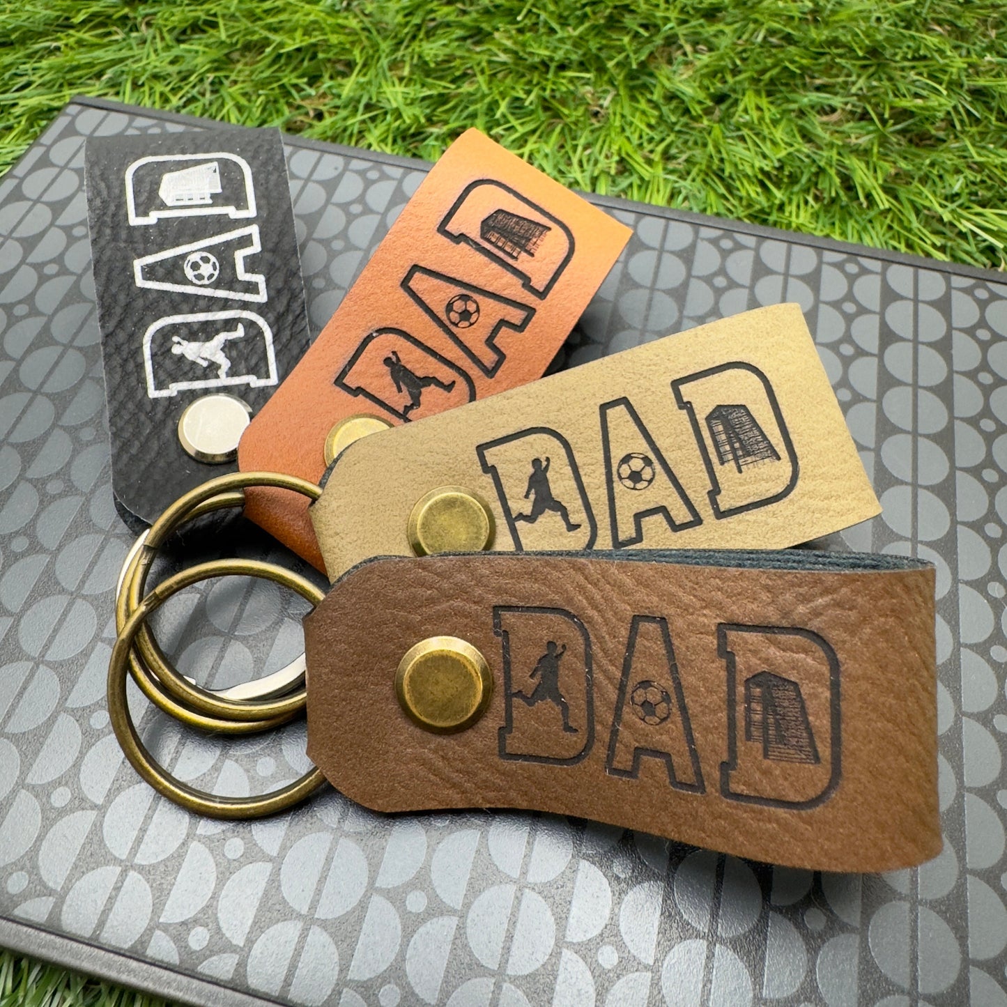 Football Gift Personalised Keyring Vegan Leather Soccer DAD Keychain Gift for DAD Birthday Christmas gift