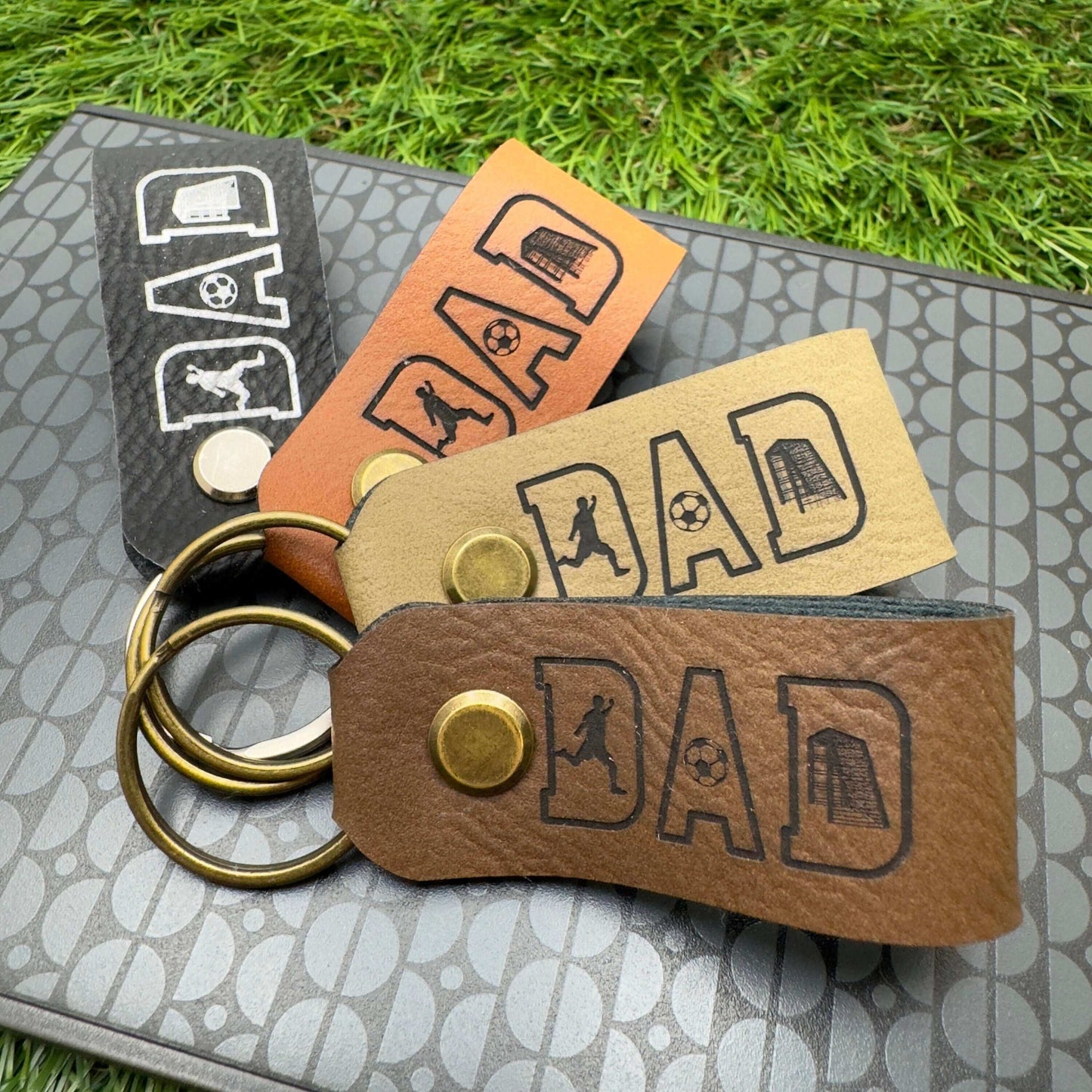 Football Gift Personalised Keyring Vegan Leather Soccer DAD Keychain Gift for DAD Birthday Christmas gift