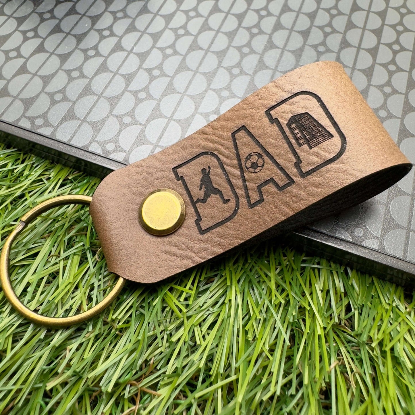 Football Gift Personalised Keyring Vegan Leather Soccer DAD Keychain Gift for DAD Birthday Christmas gift