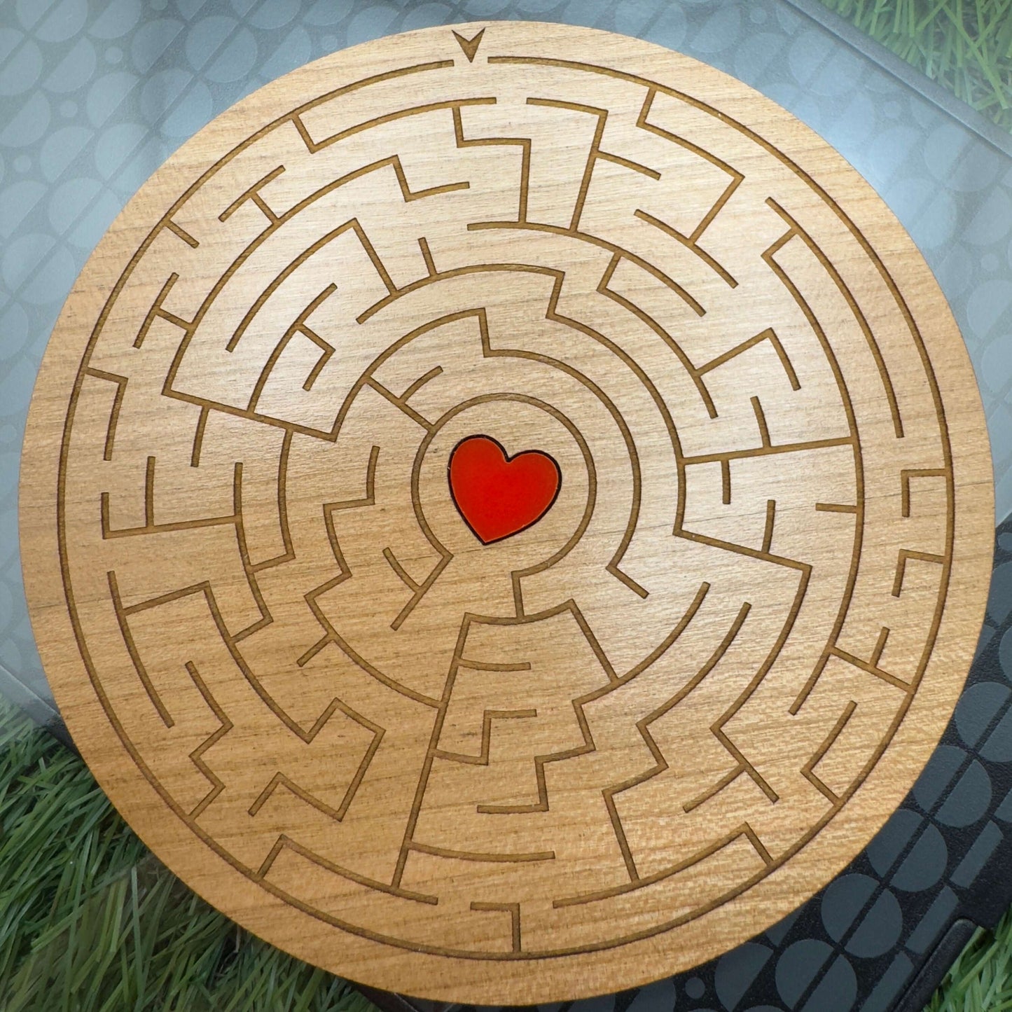 Maze coaster solvable love heart personalised engraved back