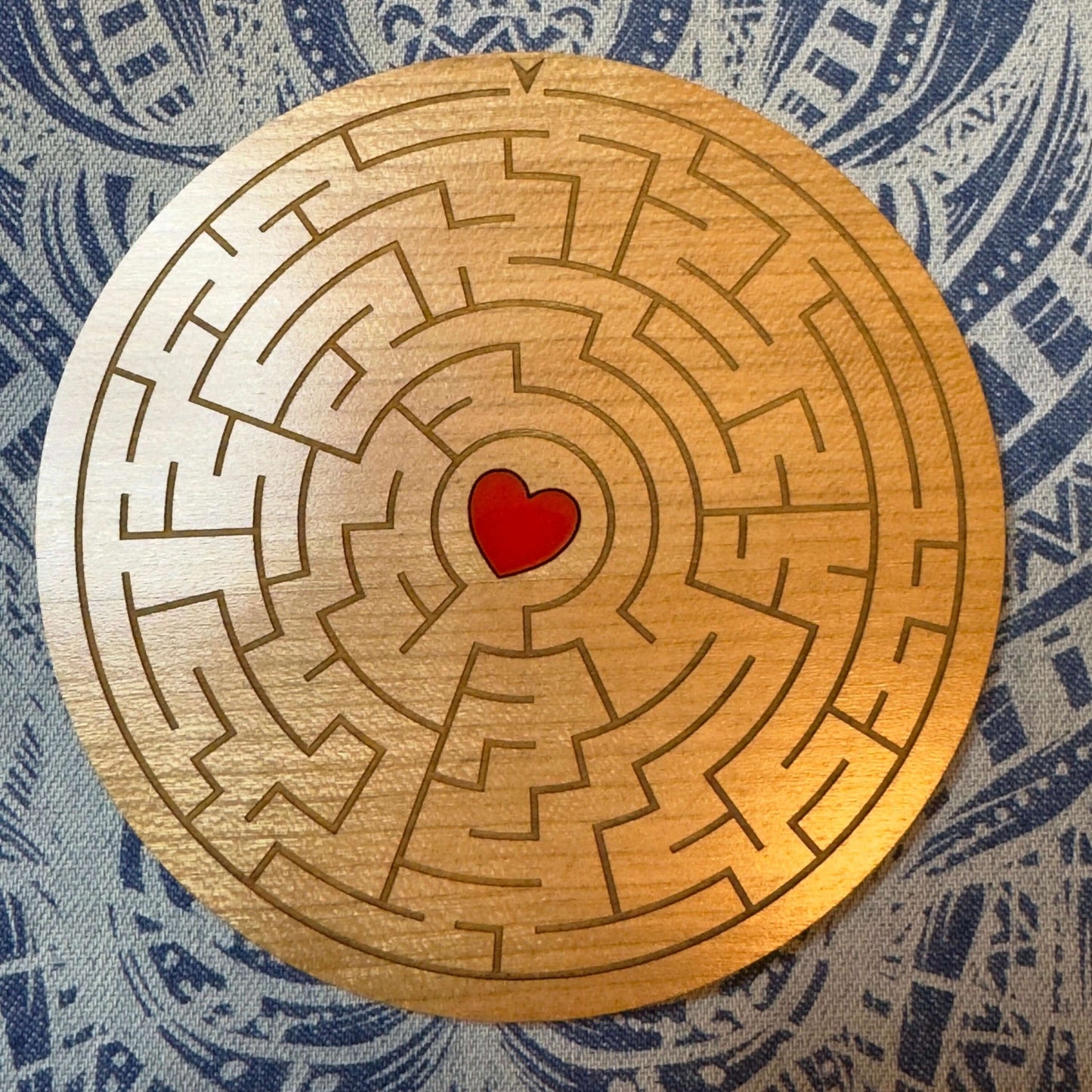 Maze coaster solvable love heart personalised engraved back