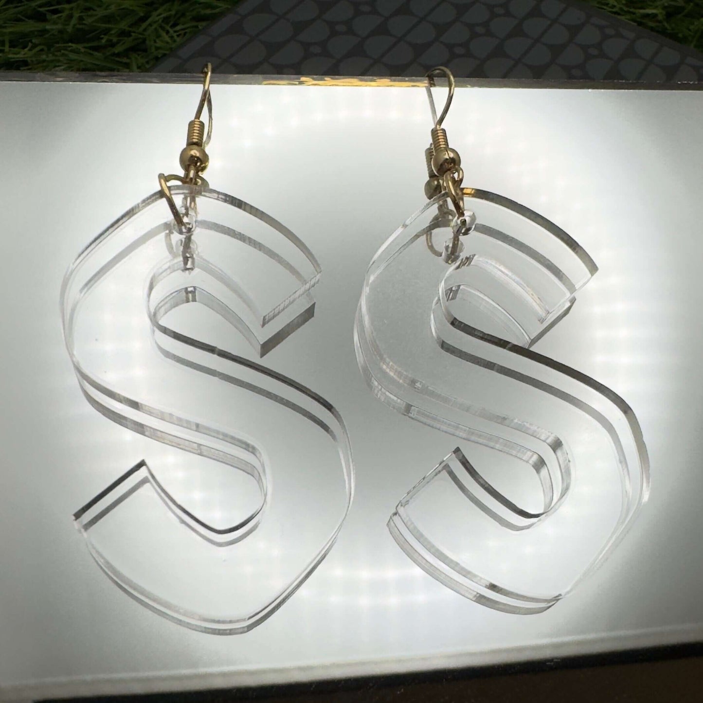clear acrylic jewellery letters initials earrings