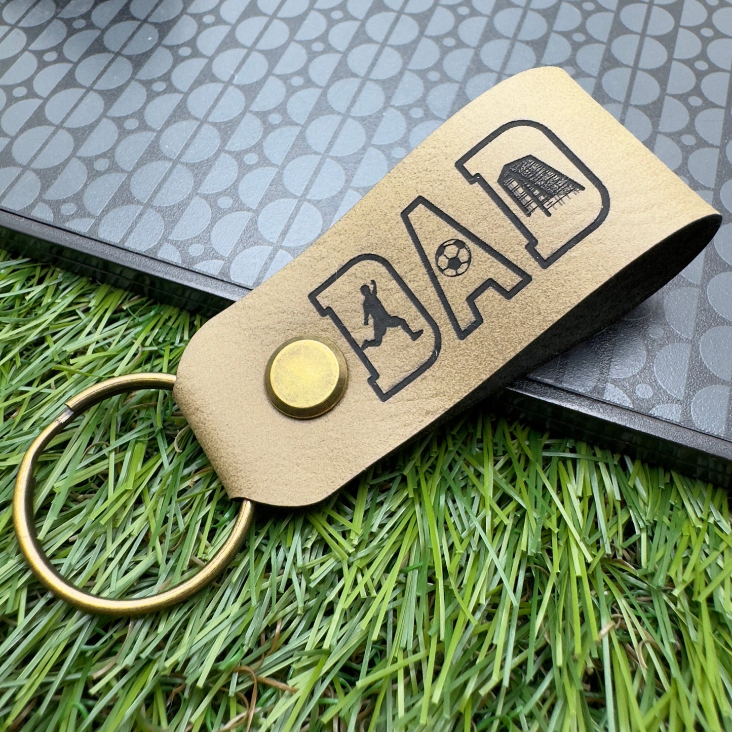 Football Gift Personalised Keyring Vegan Leather Soccer DAD Keychain Gift for DAD Birthday Christmas gift