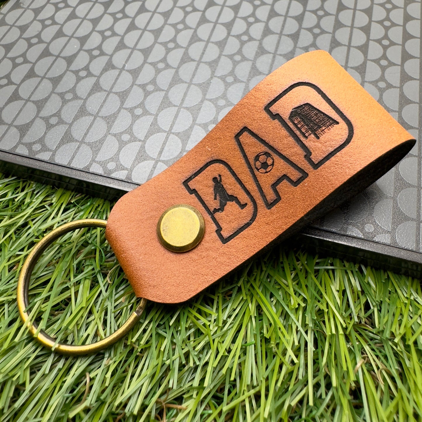 Football Gift Personalised Keyring Vegan Leather Soccer DAD Keychain Gift for DAD Birthday Christmas gift