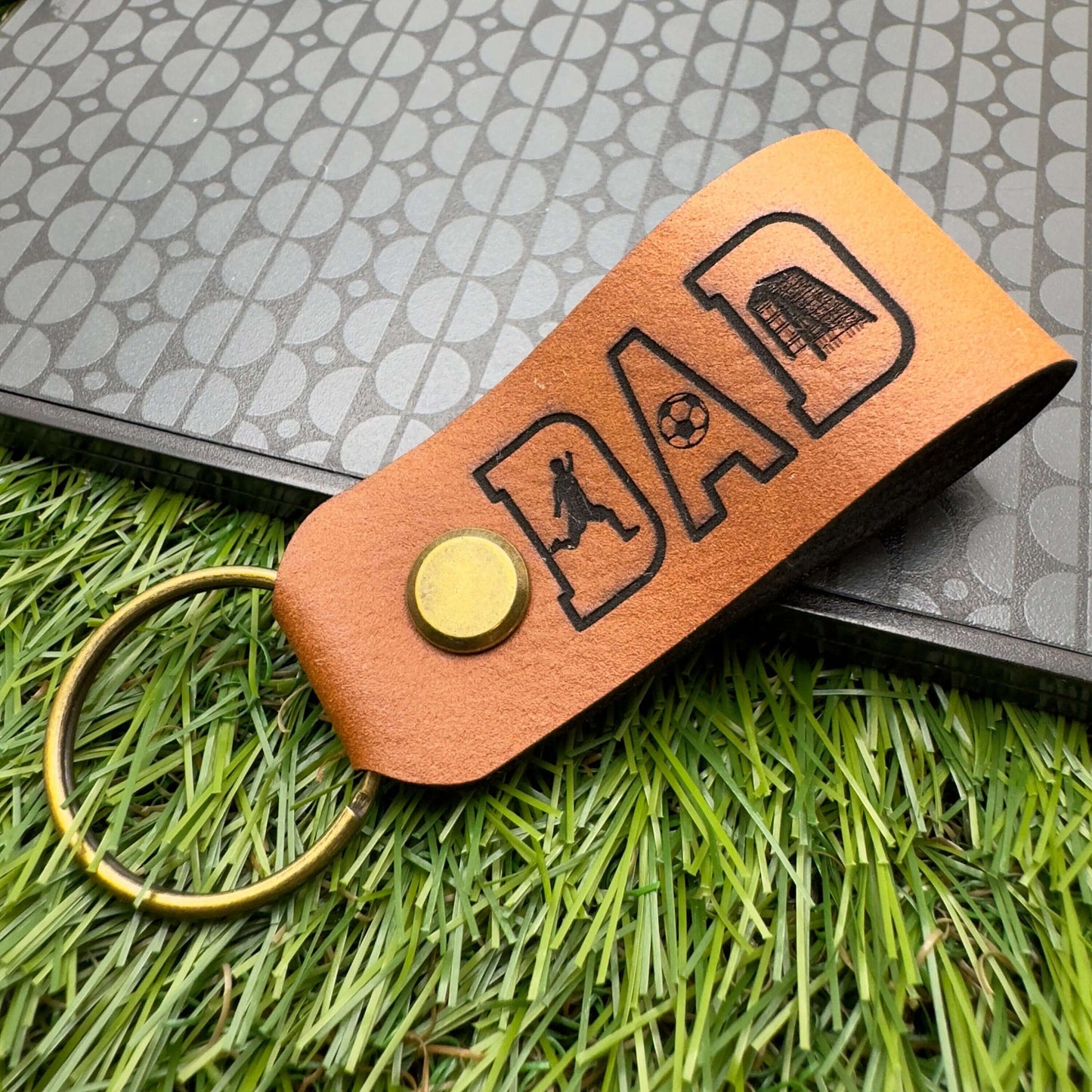 Football Gift Personalised Keyring Vegan Leather Soccer DAD Keychain Gift for DAD Birthday Christmas gift