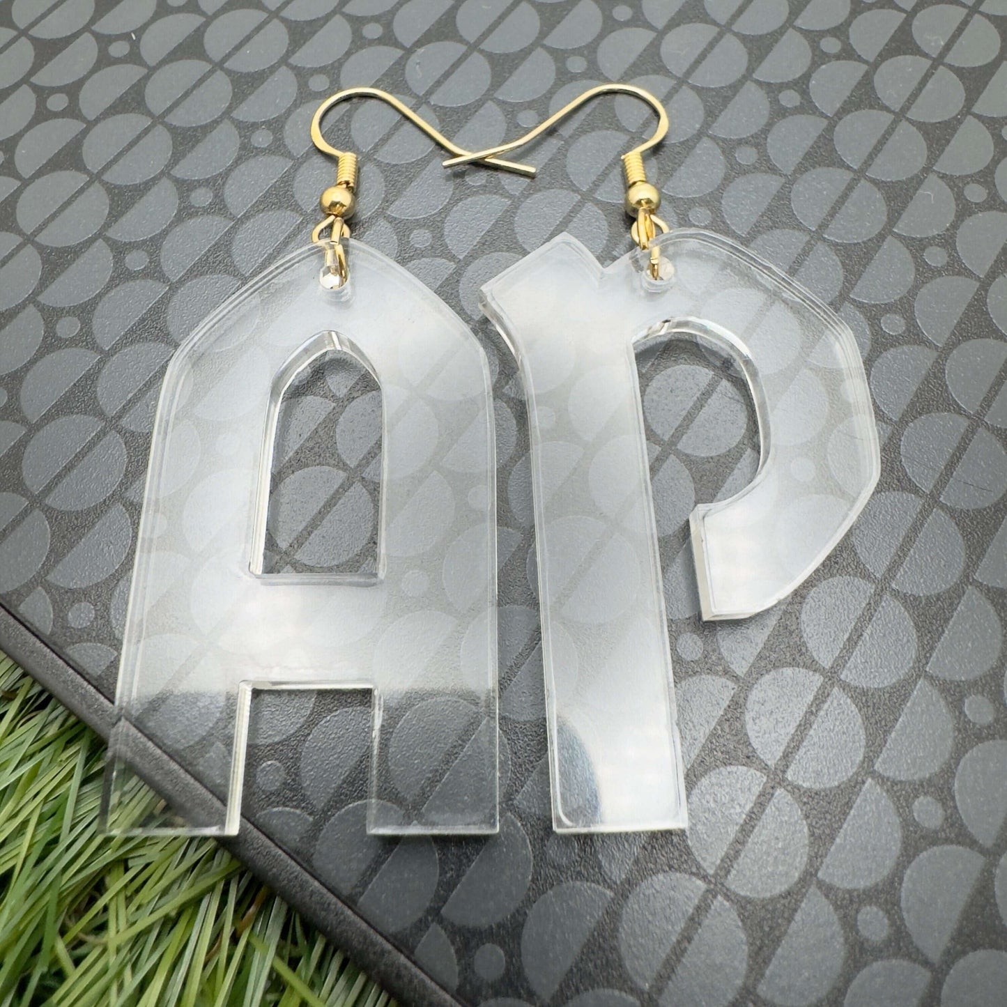 clear acrylic jewellery letters initials earrings