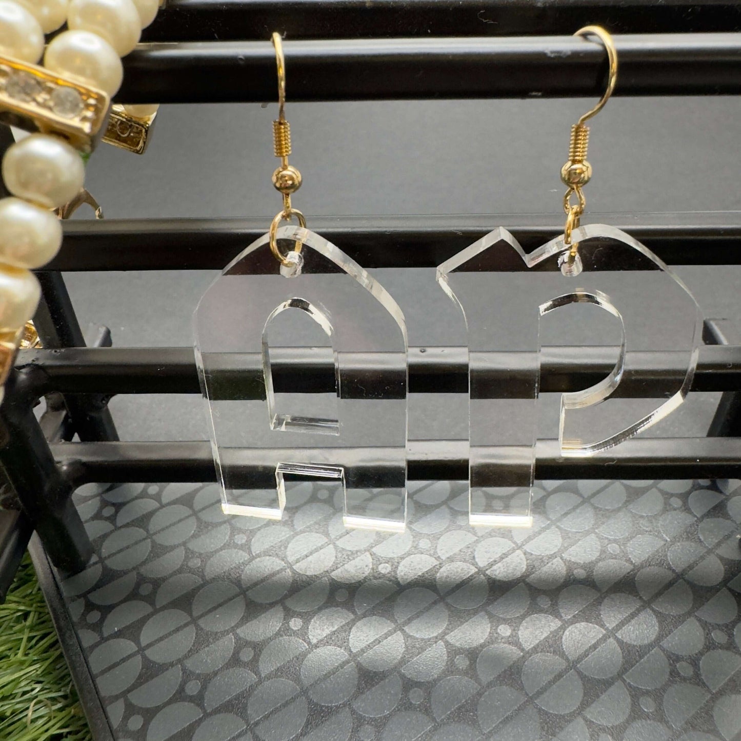 clear acrylic jewellery letters initials earrings