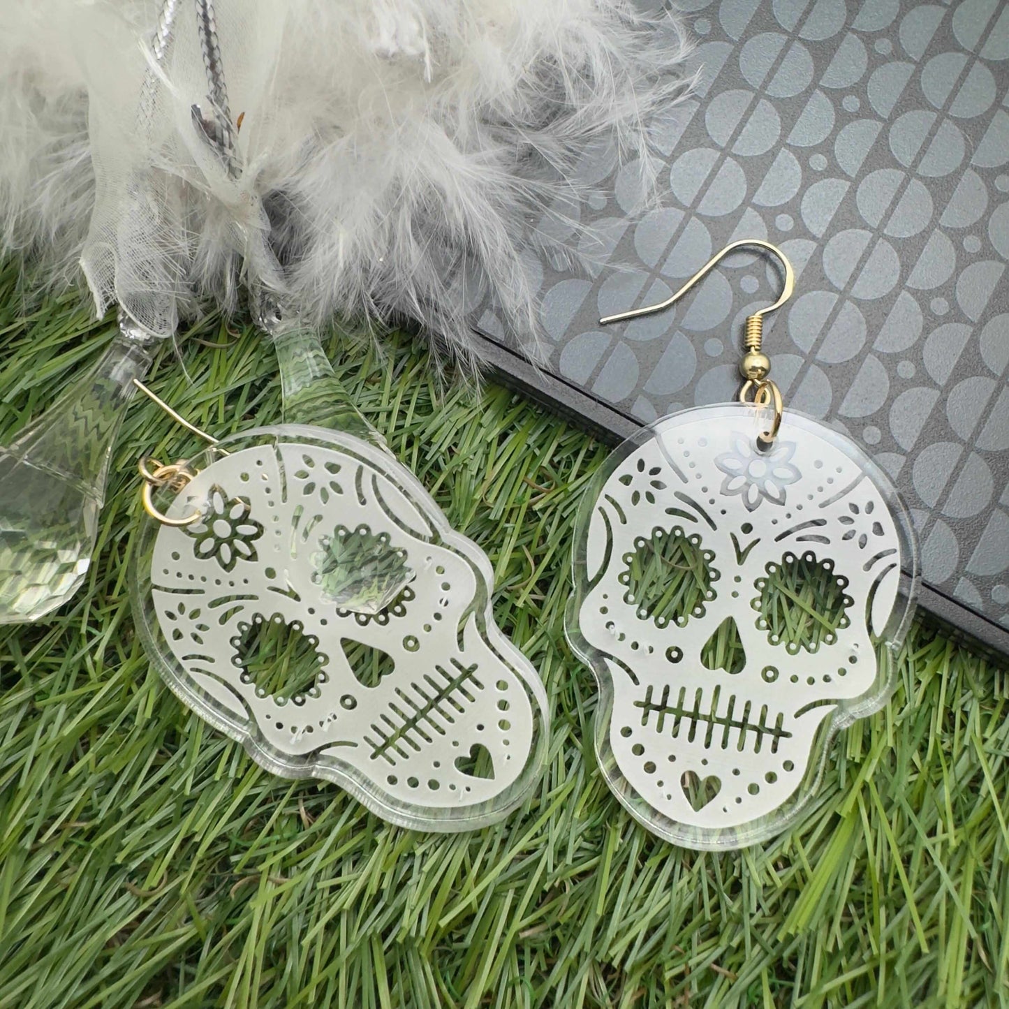 sugar skull clear acrylic earring jewellery
