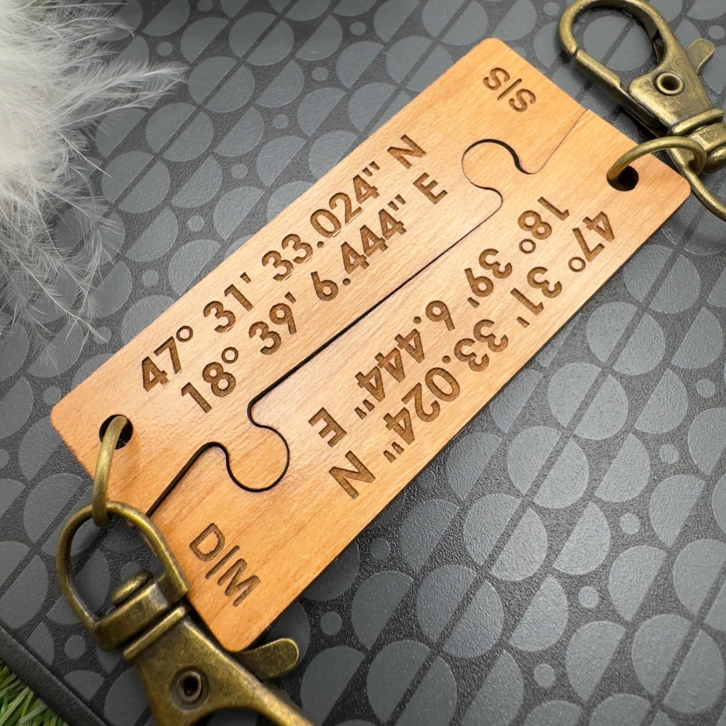 GPS Coordinates keyring couples Personalised GPS location coordinates keychain Puzzle Jigsaw keychain Custom engraved Gift for couples