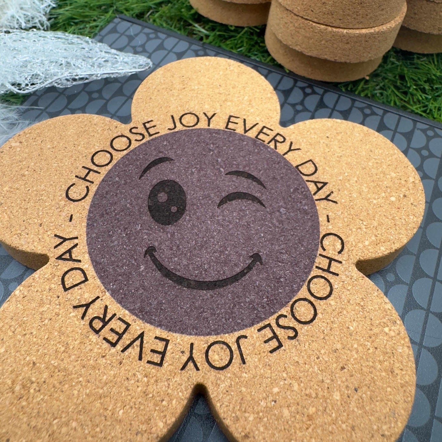 Daisy coaster smile face choose joy every day