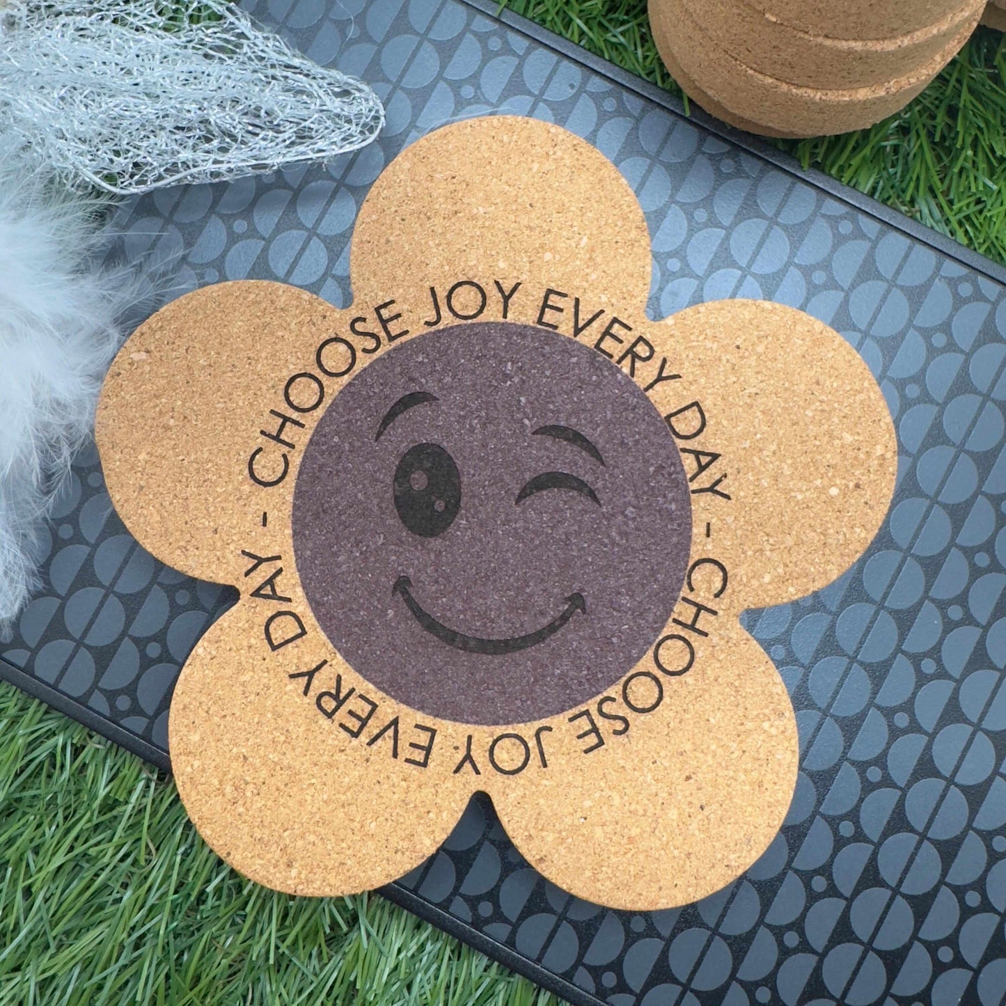 Daisy coaster smile face choose joy every day