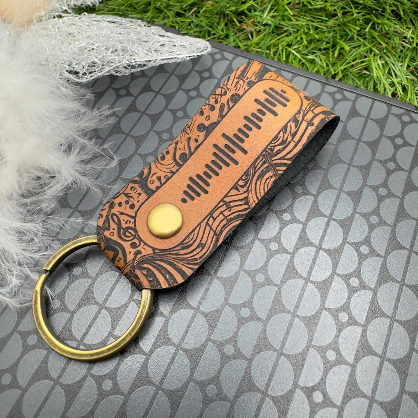 Spotify Code Keyring Personalised Scannable music code Custom Spotify code Keychain Vegan leather keyring Favourite album Music accessories