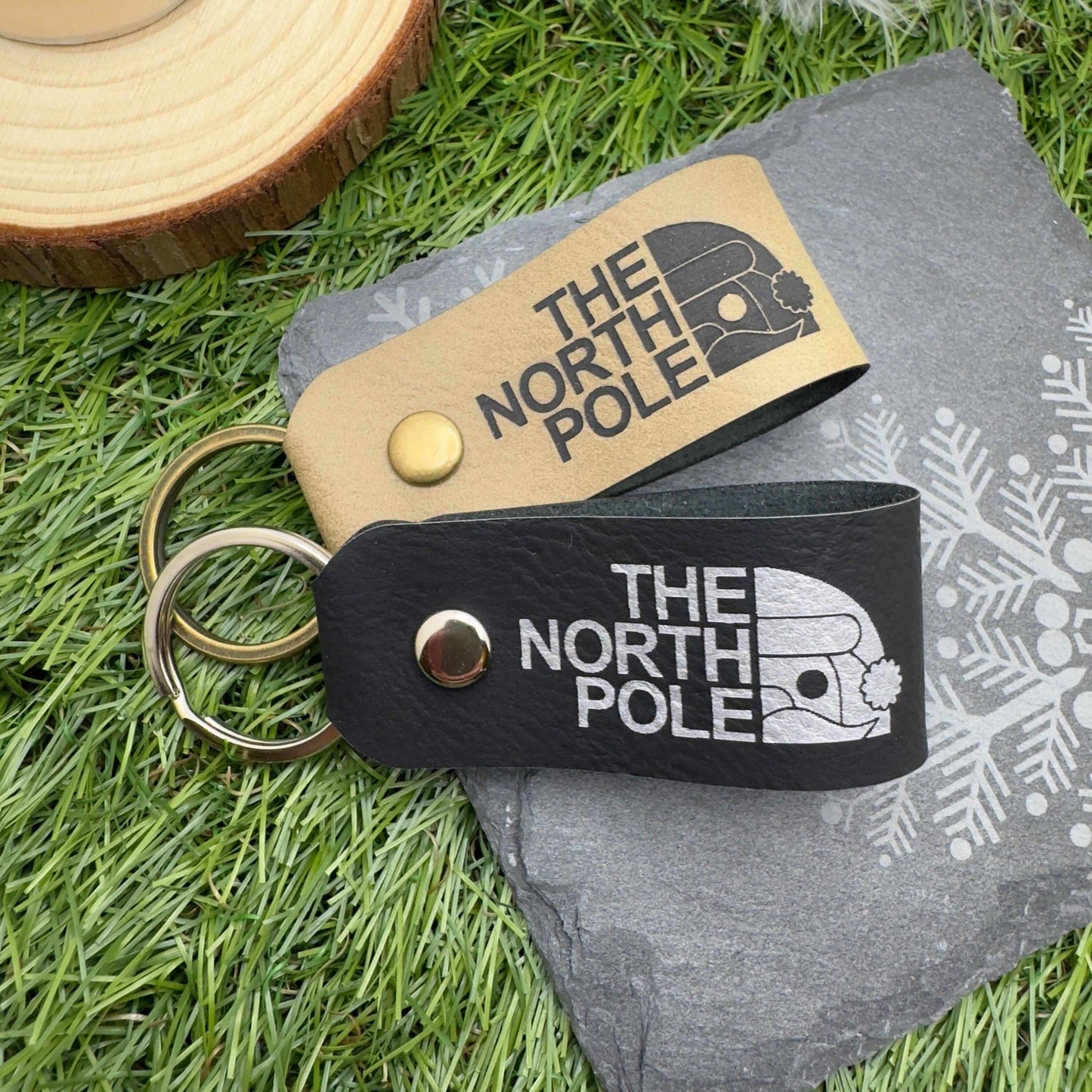 The North Pole Christmas Keyring Vegan Leather Xmas Gift for Him & Her Stocking filler Secret Santa gift Personalised leather Keychain