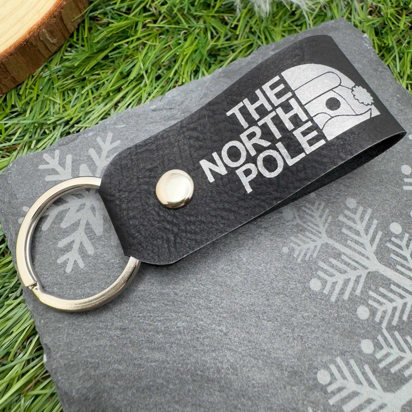 The North Pole Christmas Keyring Vegan Leather Xmas Gift for Him & Her Stocking filler Secret Santa gift Personalised leather Keychain