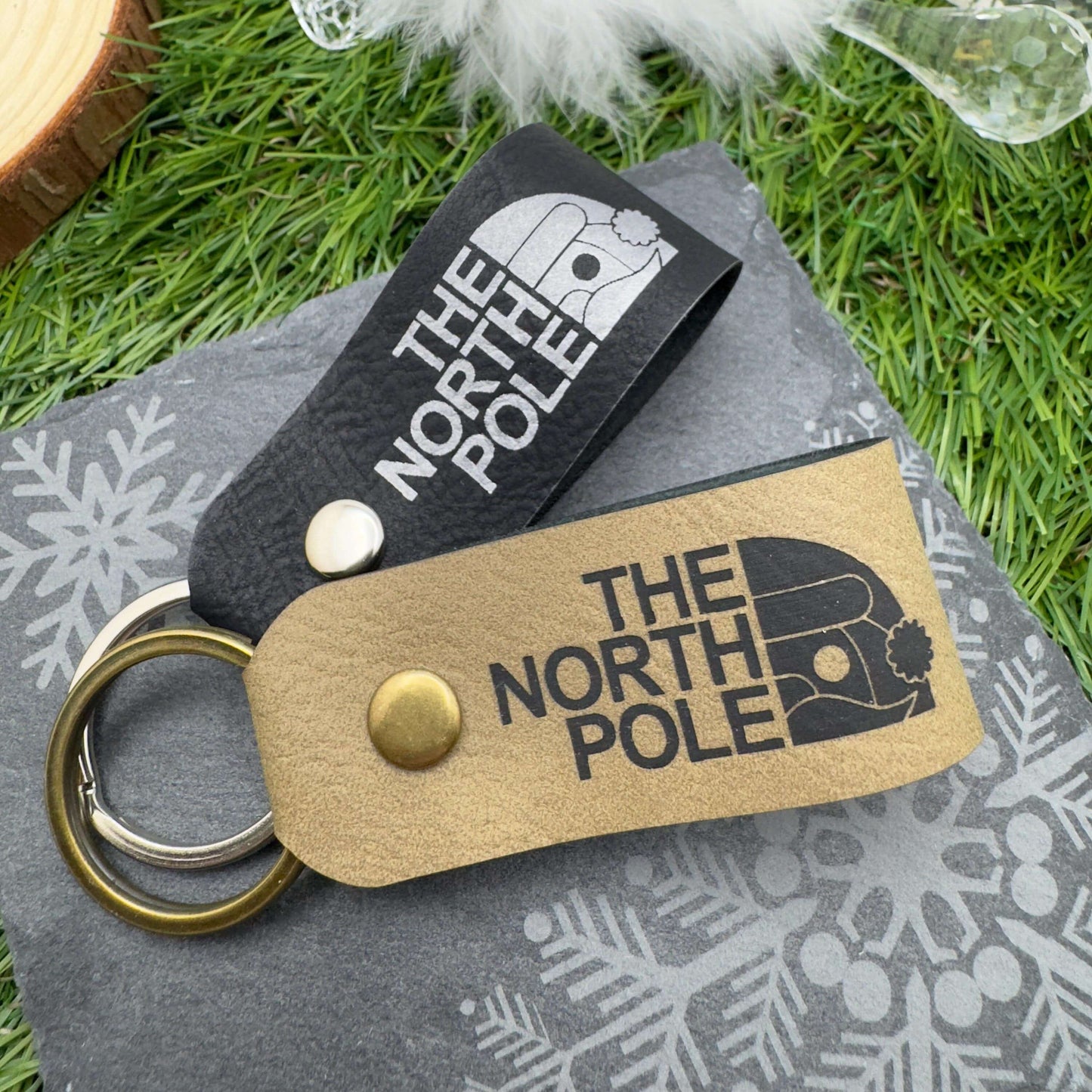 The North Pole Christmas Keyring Vegan Leather Xmas Gift for Him & Her Stocking filler Secret Santa gift Personalised leather Keychain