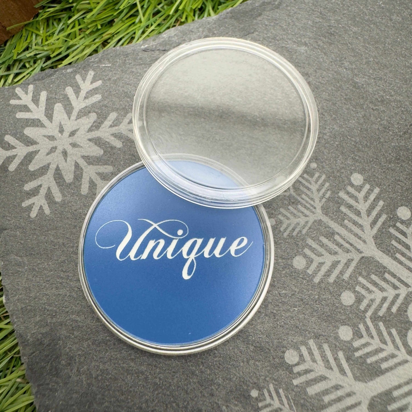 Snowflake flip coin token engraved back