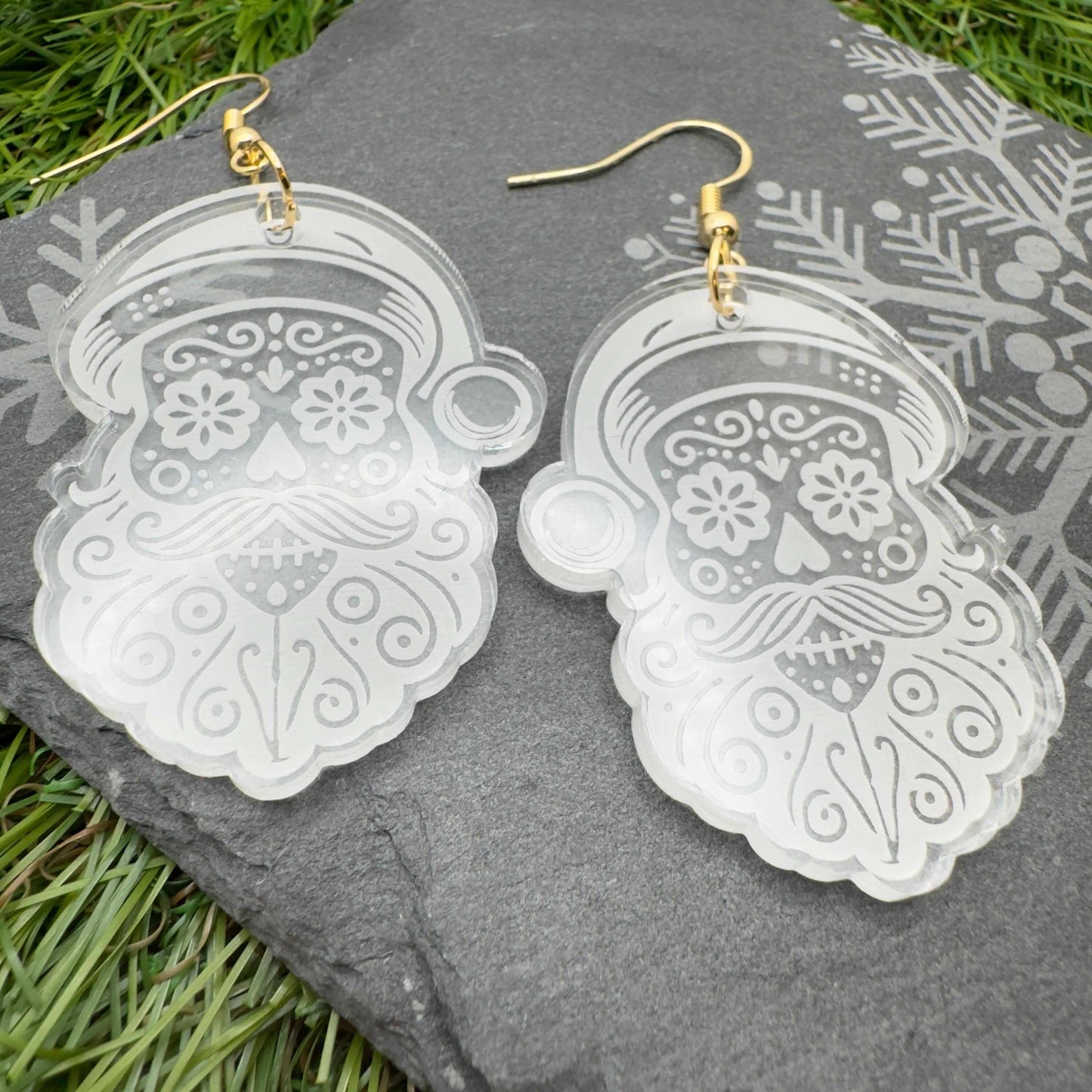 clear acrylic jewellery santa sugar skull earrings