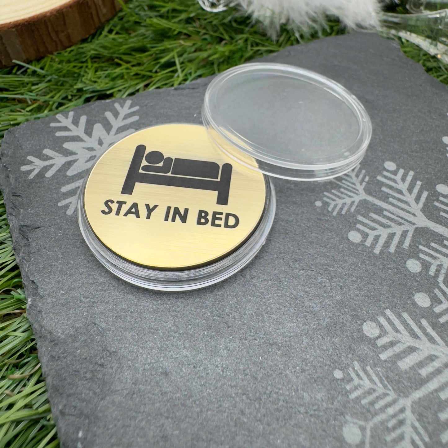 flip decision coin go to work or stay in bed custom engraved
