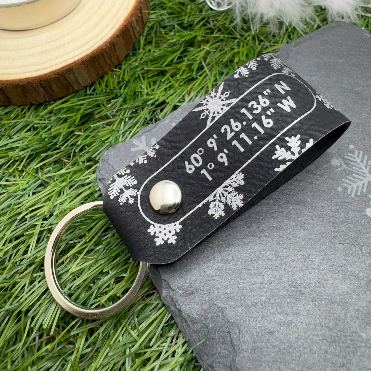 GPS Coordinates Keyring Personalised Vegan Leather Keychain GPS Location Keyring Coordinates Gift For Her Gift for Him Anniversary Keepsake