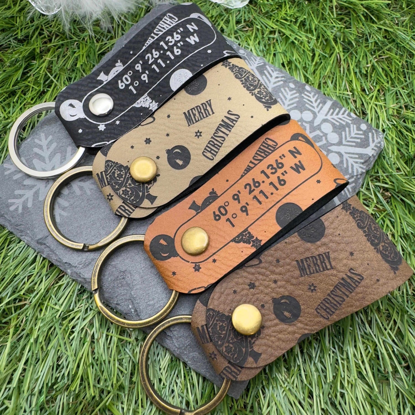 GPS Coordinates Keyring Christmas Keychain Custom Location Keepsake Personalised Vegan Leather GPS Location Keyring Anniversary Keepsake
