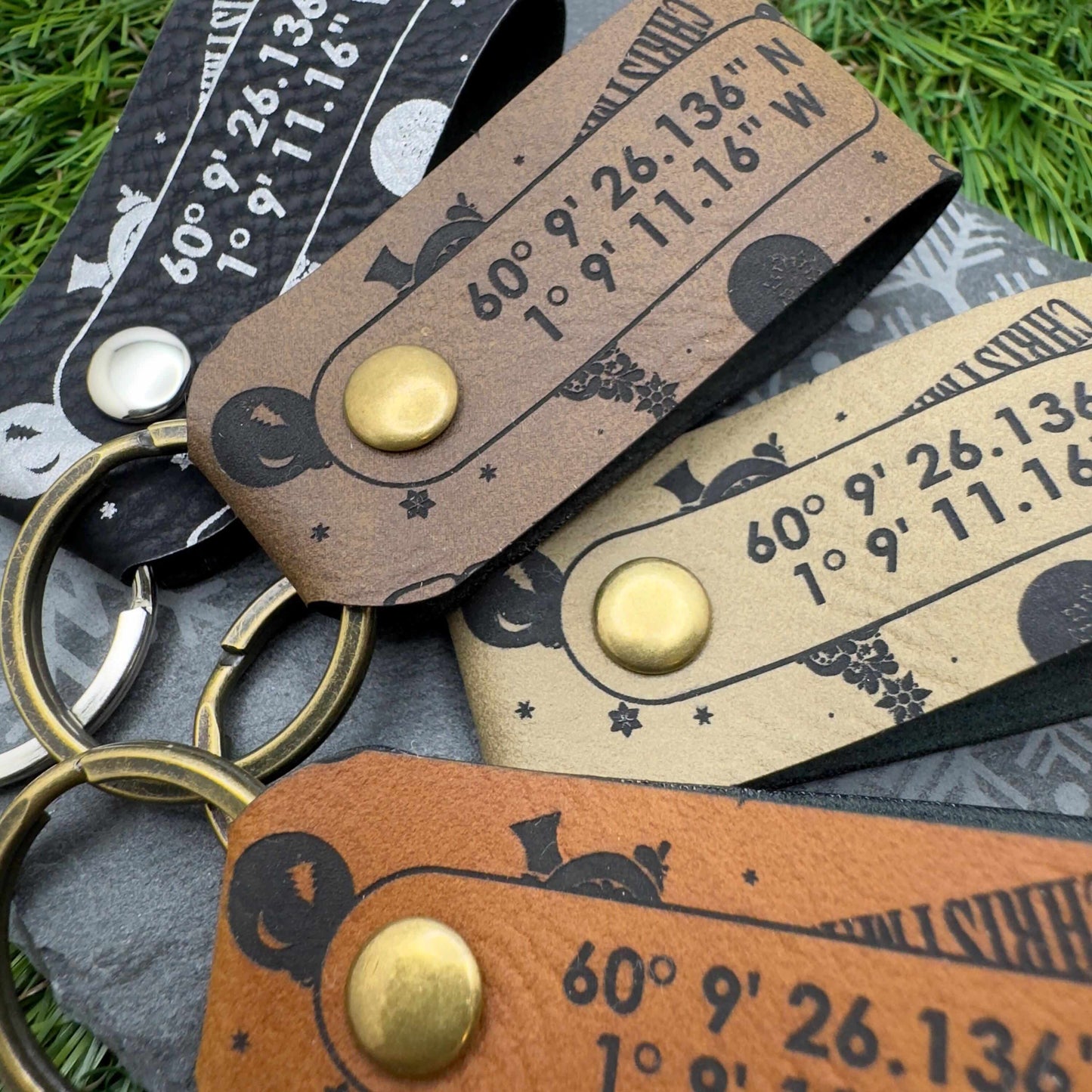 GPS Coordinates Keyring Christmas Keychain Custom Location Keepsake Personalised Vegan Leather GPS Location Keyring Anniversary Keepsake