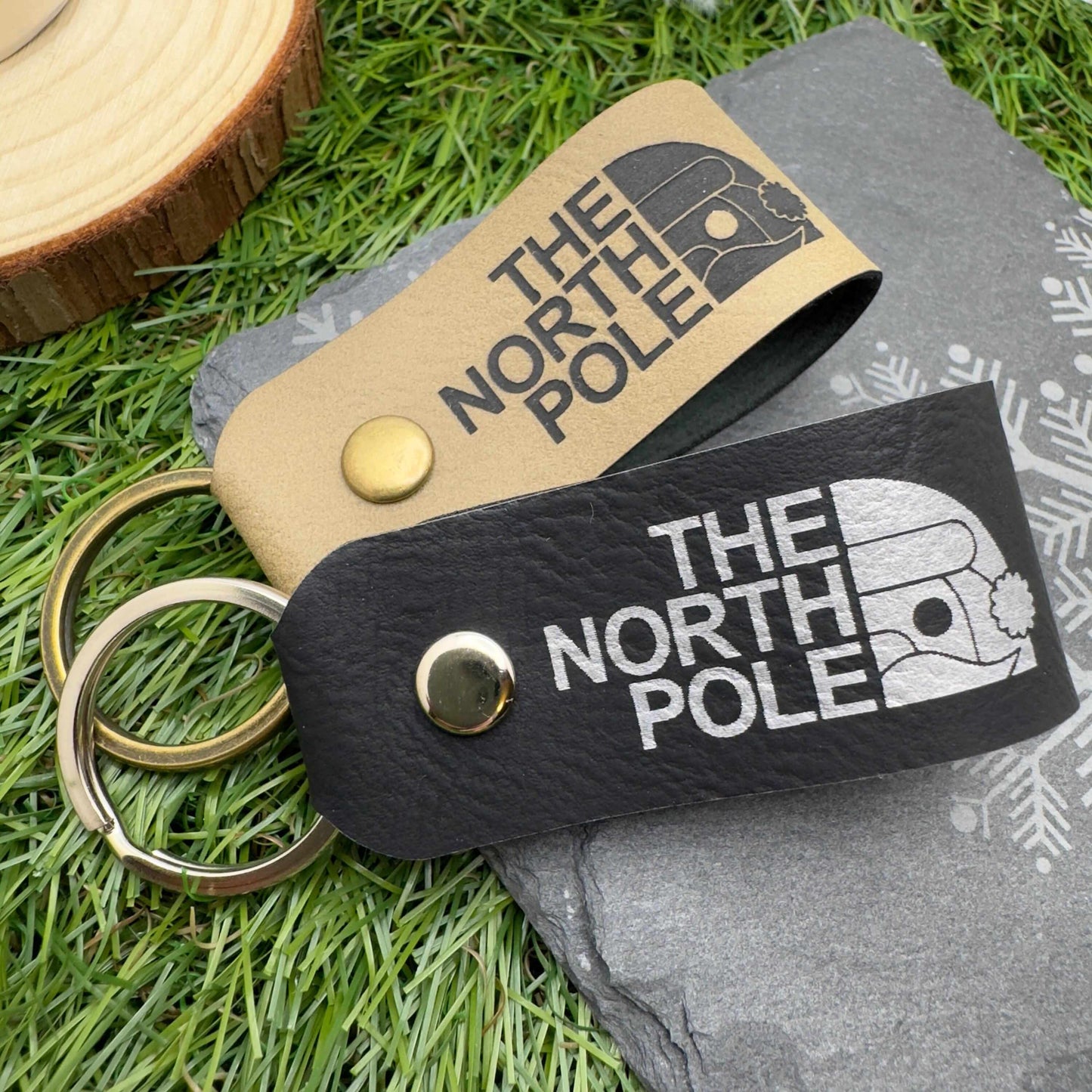 The North Pole Christmas Keyring Vegan Leather Xmas Gift for Him & Her Stocking filler Secret Santa gift Personalised leather Keychain
