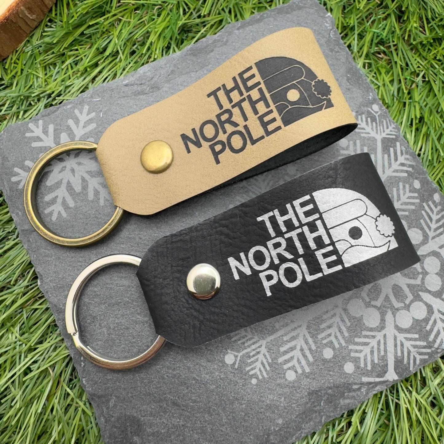 The North Pole Christmas Keyring Vegan Leather Xmas Gift for Him & Her Stocking filler Secret Santa gift Personalised leather Keychain