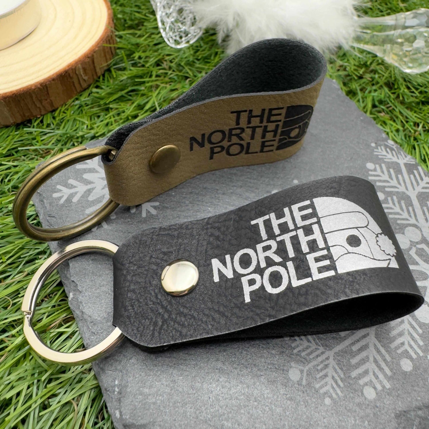 The North Pole Christmas Keyring Vegan Leather Xmas Gift for Him & Her Stocking filler Secret Santa gift Personalised leather Keychain