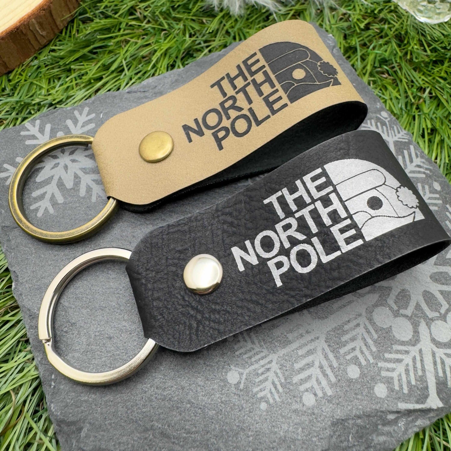 The North Pole Christmas Keyring Vegan Leather Xmas Gift for Him & Her Stocking filler Secret Santa gift Personalised leather Keychain