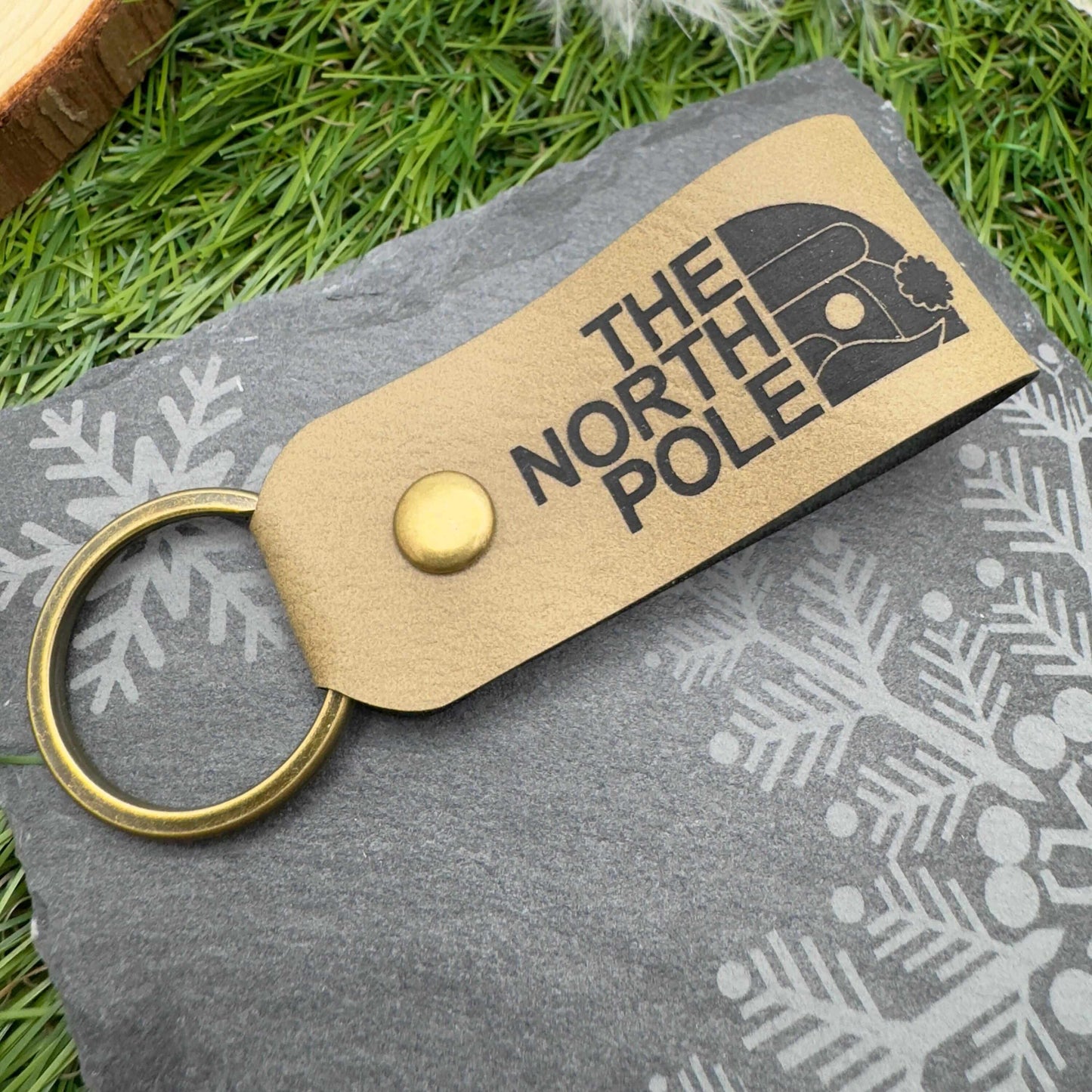 The North Pole Christmas Keyring Vegan Leather Xmas Gift for Him & Her Stocking filler Secret Santa gift Personalised leather Keychain