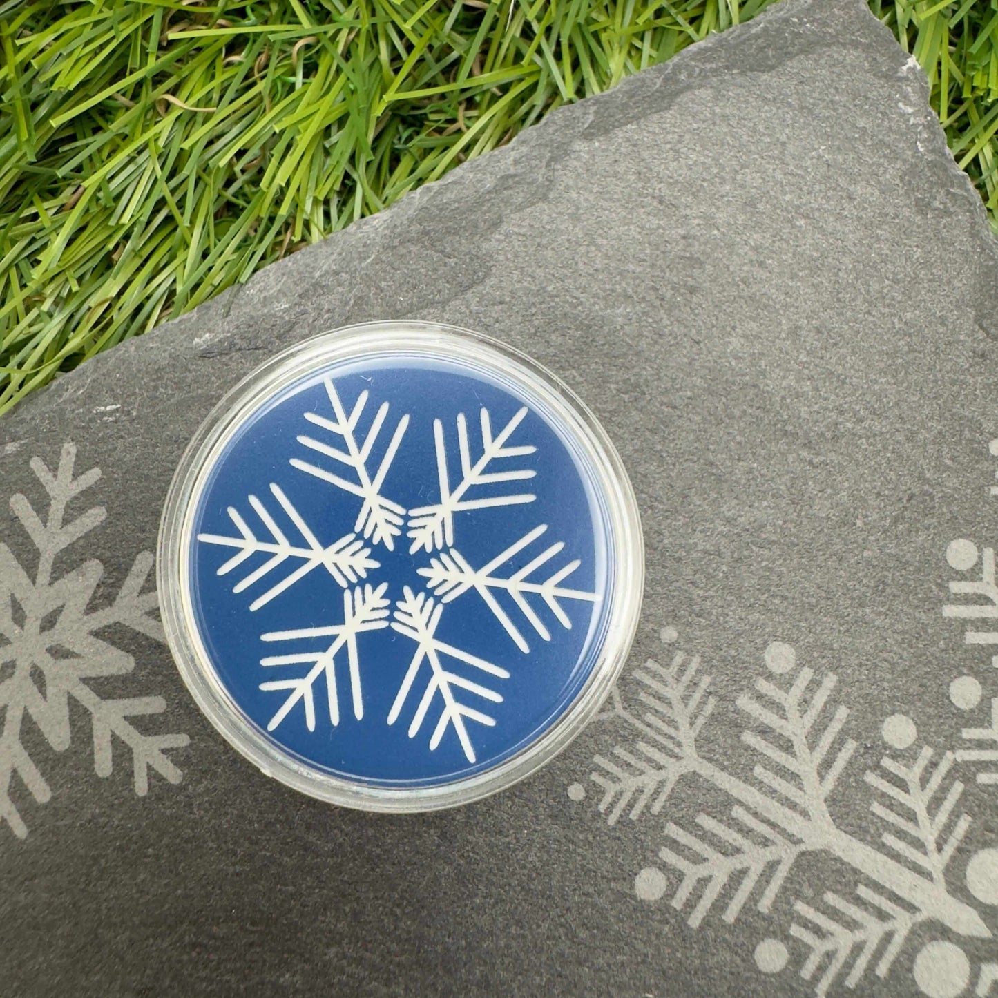 Snowflake flip coin token engraved back